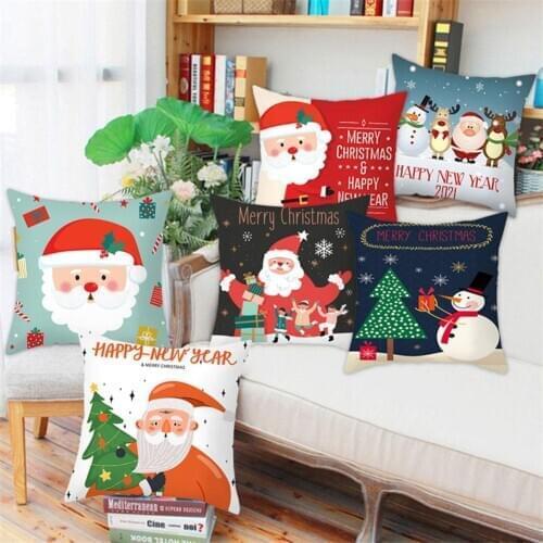 1Pc Xmas Santa Snowman Throw Pillow Case Removable Christmas Cushion Cover Breathable Home Sofa Bed Car Cafe Decoration