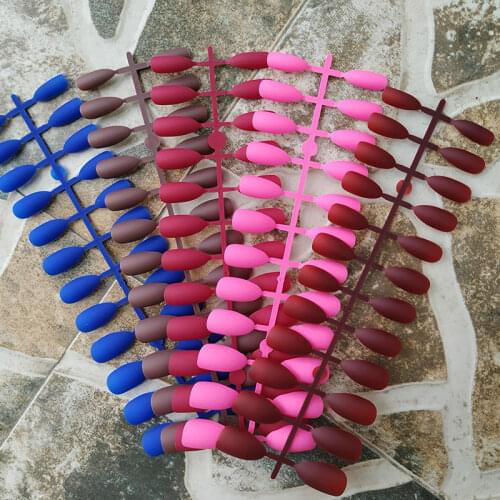 5 Colors Options Full Cover Nail Tips Sharp Pointed False Nails Matte Stiletto Nails Soft Almond Fake Nail Art Decoration