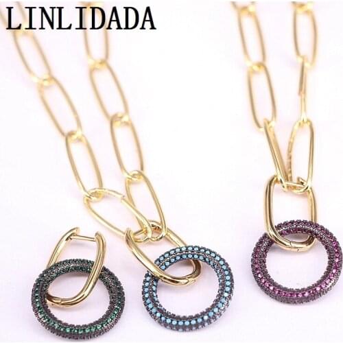 5Pcs Multicolor CZ Micro Paved Zirconia Circle Necklaces Pendant Fashion Gold Color CZ Women Jewelry
