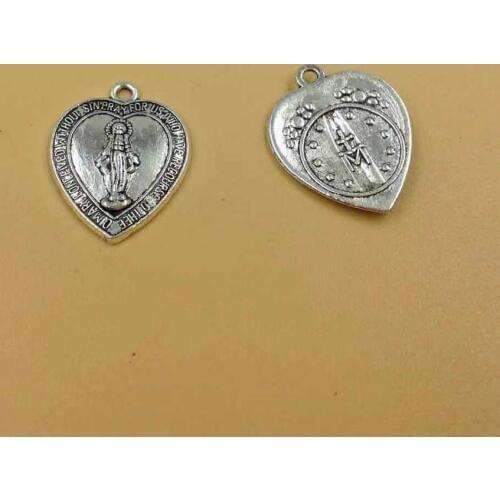 50PCS/Lot Antique Silver Alloy Virgin Mary Heart Charm 17.5x22mm