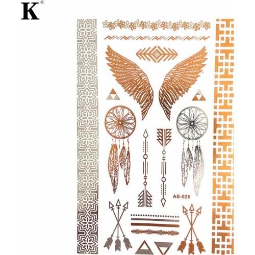 Body art Wing Feathers FLASH metallic Jewelry temporary Waterproof Gold Feather tattoo Stickers