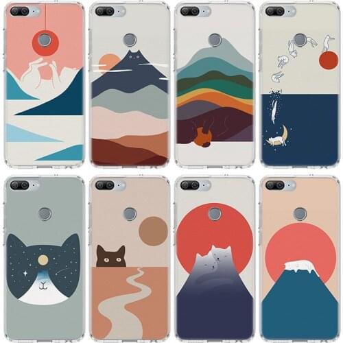 Abstract Art Cat Mount Fuji Japan Landscape Phone Case For Huawei Honor 10 9 20 Lite 9X 8X 8A Pro 7A 7X Y5 Y6 Y7 Y9 2019 V20 V30