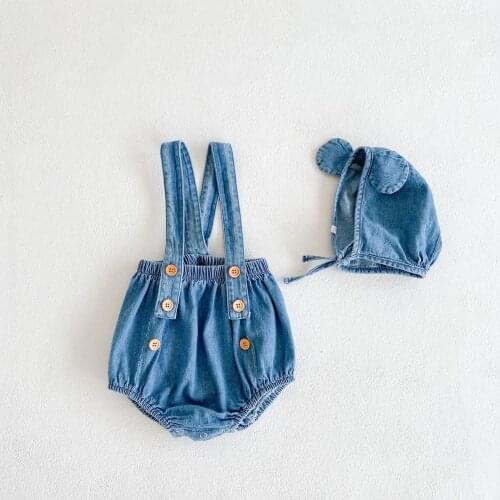 8300 Baby Clothing Set Boys 3 Pieces Suit Autumn 2021 Baby Girls Suit Cotton Denim Suspenders + Long Sleeve T-shirt + Hat