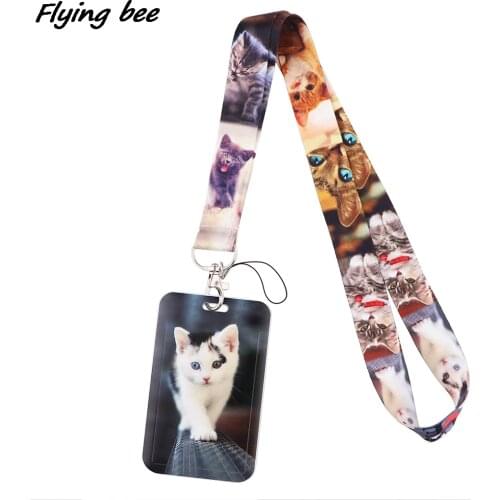 Flyingbee X1852 Cute Cat Animal Card Holder ID Holder Bus Card Holder Staff Card Hang Rope Lariat Lanyard For Friend Child