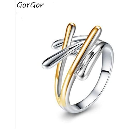 GorGor Rings Women Copper Material Pattern White Gold and Golden Cross Creative Wedding Bands Trendy Accessories OG0583LH