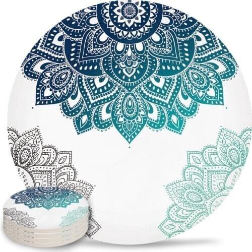 Mandala Pattern Gradient Ceramic Coasters Waterproof Tea Cup Mat Christmas Home Decor Coasters for Glasses