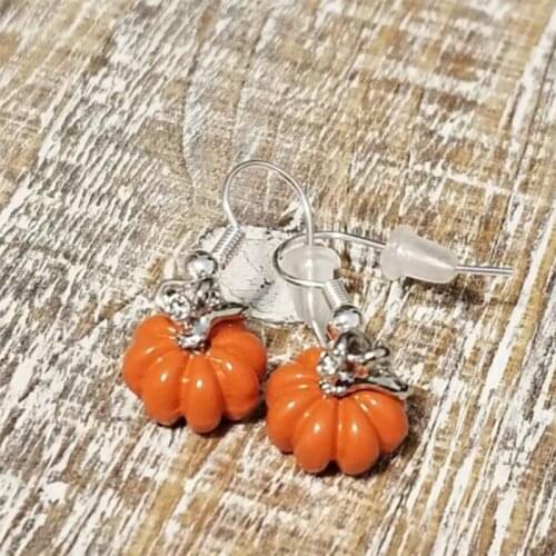 Harvested Orange and Silvertone Tiny Pumpkin Earrings Nickel Free Halloween Party Accessories Fall Charm Jack o Lantern GYJ30FO1