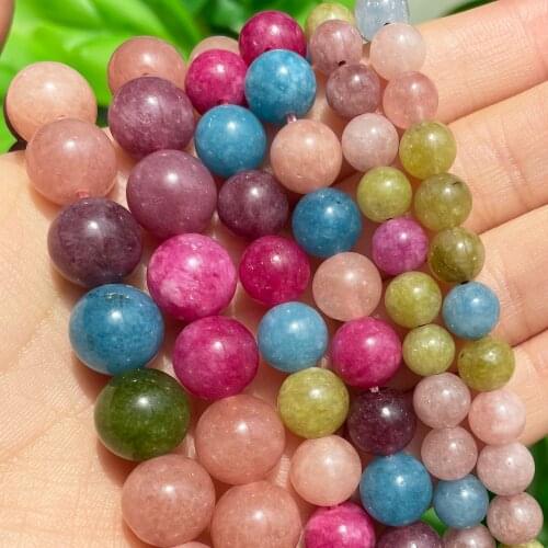 6 8 10mm Colorful Tourmaline Jades Loose Stone Beads Smooth Round Spacer Beads For Jewelry DIY Making Bracelet Accessories 15