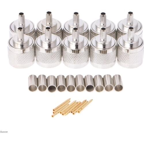 10Pcs N Male Plug Crimp RG58 RG142 LMR195 RG400 Coaxial Cable Straight Connector Damom