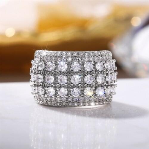 Huitan Silver Color Cubic Zirconia Wide Rings for Women Luxury Wedding Engagement Jewelry Girls Statement Rings Drop Shipping