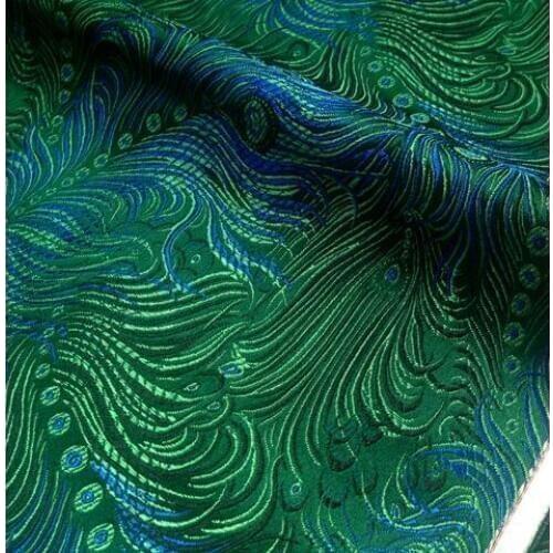 75cm*100cm Brocade fabric costume antique DIY blue green peacock tail clothing dress clothing cheongsam brocade cloth fabrics