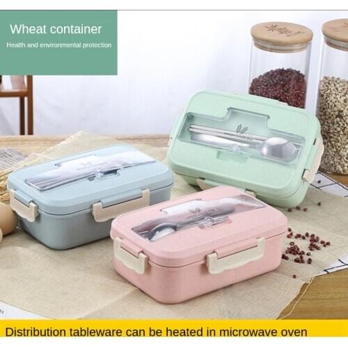 Microwave Lunch Box Wheat Straw Dinnerware Food Storage Container Children Kids School Office Portable Bento Box