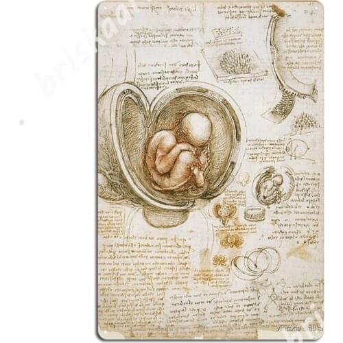 Leonardo Da Vinci - Studies Of The Foetus In The Womb Metal Signs Wall pub pub Garage Vintage Wall Plaque Tin sign Posters