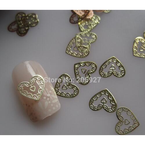 MS243-2 100pcs Gold Cute Heart Metal Sticker Nail Art Metal Sticker Nail Art Decoration Non-adhesive Sticker