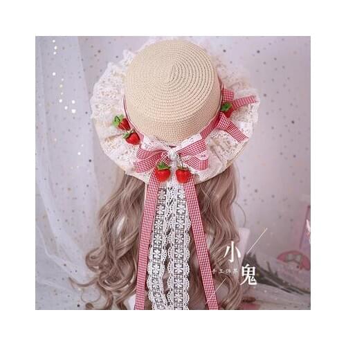 Lolita hat Straw cap Lace Girls Lovely Summer Strawberry