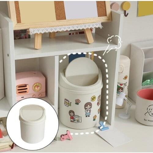 N7MB Creative Desktop Mini Dust Bin with Flip Lid Cover Solid Color Trash Can Small Paper Basket Waste Dispenser Garbage for