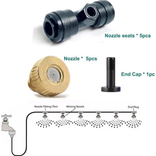 HEMAN 5 Pack Misting Cooling Kits Including Brass Nozzles ,Nozzle Holder and End Plug for Patio Outdoor Cooling Misting System