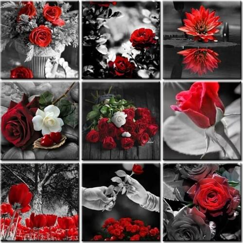 Diy Painting By Numbers Flower Canvas Drawing Oil Hand Painted Wall Picture Coloring By Number Modern Home Decoration Rose Kits