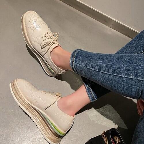 Platform shoes shoes for women flats shoes shoes woman Brogue Shoes Genuine Leather CN(Origin)