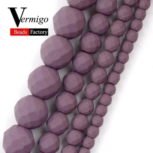 Natural Stone Dark Purple Nanotech Rubber Faceted Hematite Beads For Jewelry Making Loose Beads For Bracelet Necklace 2-8mm 15