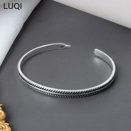 S925 retro Thai silver fashion personality feather open bracelet SH109