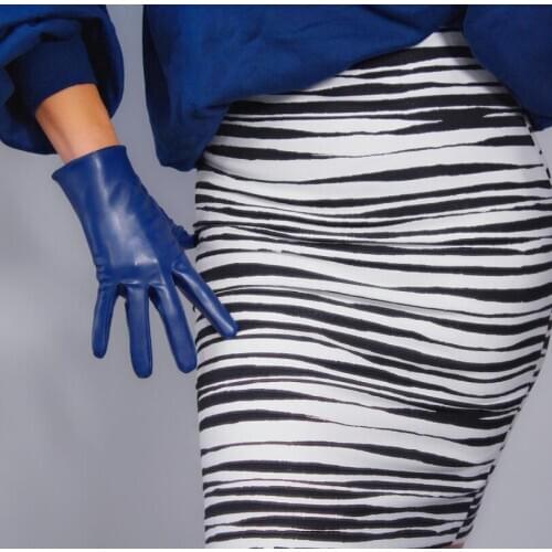 Womens fashion navy blue sexy slim faux pu leather glove ladys club performance formal party leather short glove 21cm R2588