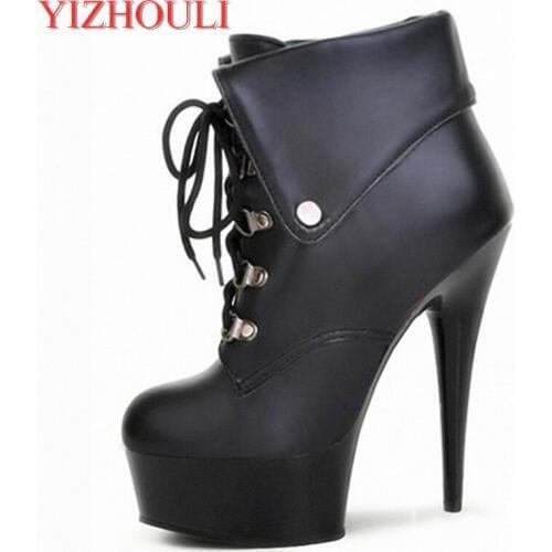 15cm sexy dancing ladys boots with strappy zipper, high-heeled stage party walking ankle boots