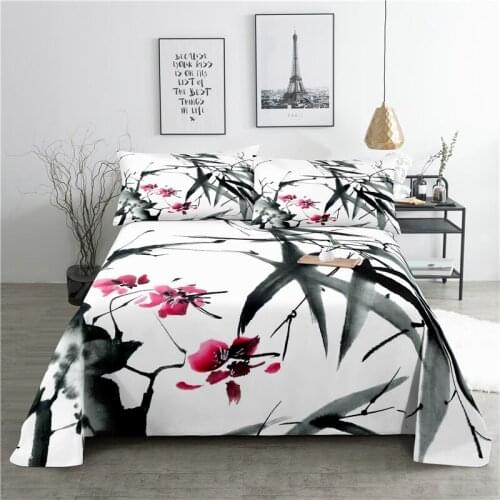 Ink Painting Bedding Sheet Home Digital Printing Polyester Bed Flat Sheet With Pillowcase Print Bed Sheet