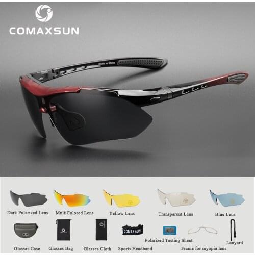 COMAXSUN Professional Polarized Cycling Glasses Bike Goggles Outdoor Sports Bicycle Sunglasses UV 400 With 5 Lens TR90 2 Style