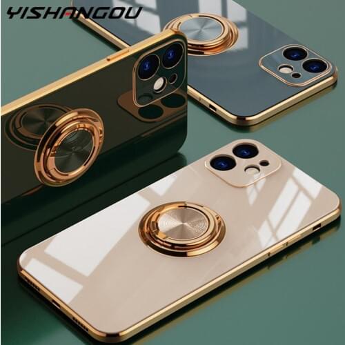 For iPhone 12 Pro 11 Pro Max XS XR X 8 7 Plus Luxury Plating TPU Ring Holder Soft Case Cover For iPhone 12 Mini SE 2020 Cover