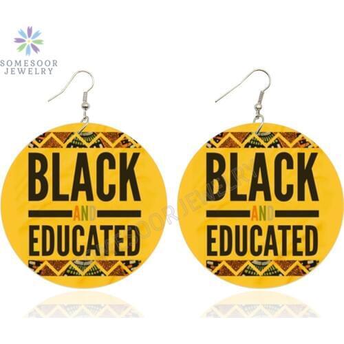 SOMESOOR 10 Design Black Sayings Eductaed Queen African Wooden Drop Earrings Popular Demand Afro Melanin Jewelry For Women Gift