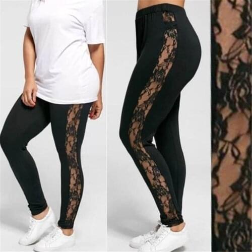 New Hot Style Side Sexy Mesh Lace Splice Plus Size Sports Yoga Nine Cent Pants A5043
