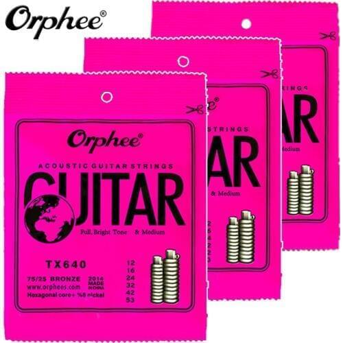 3sets of Orphee TX640 012-053 Acoustic Guitar Strings Hexagonal core+8% nickel Bronze Bright tone Extra light guitar Accessories