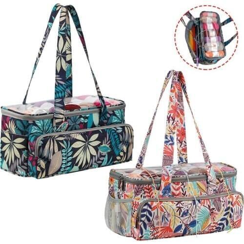 Yarn Floral Storage Bag With Maple Leaves Knitting Tote Bag Square Bag For Thread Wool Yarn Crochet Hooks Knitting Needles Bag
