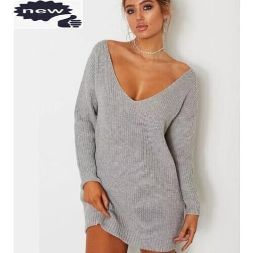 Sexy V Neck Womens Sweater Pullover Slim Fit Knitted Casual Night Club Female Tops Long Sleeved Autumn Winter Streetwear