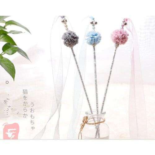 Usd1.49/pc pet cat kitten toys playing toys cat teaser fishing pole rod sticks silk ribbon 20pcs/lot