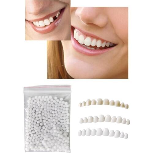 Upper & Lower Top & Bottom Reusable Teeth Veneers with 1 Bag Fitting Beads Temporary Teeth Confidence