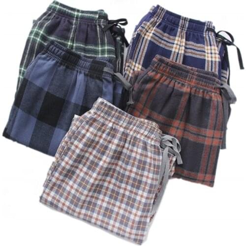 2021 Spring Autumn Men 100% Brushed cotton sleep bottoms Male plus size nighty trousers Men Casual loosen Plaid pajama pants XXL