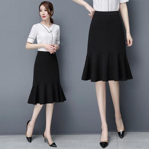 Womens Skirts Elegant High Waist Slim Skirt Black Solid Color Lady Skirts Large Size S ~ 5XL