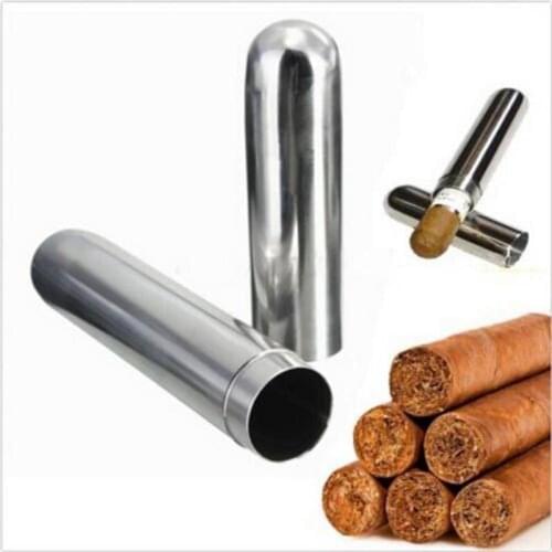 1 PC Stainless Steel Travel Cigars Box Cigarettes Case Single Cigar Tube High Quality Portable Cigar Accessories and Gift 17x2cm