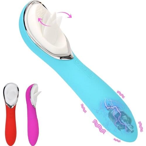 10 Speeds Nipple Clitoris Stimulator 2 in 1 Vibrating Dildo Wand Oral Sex Vagina Massager Tongue Licking Vibrators