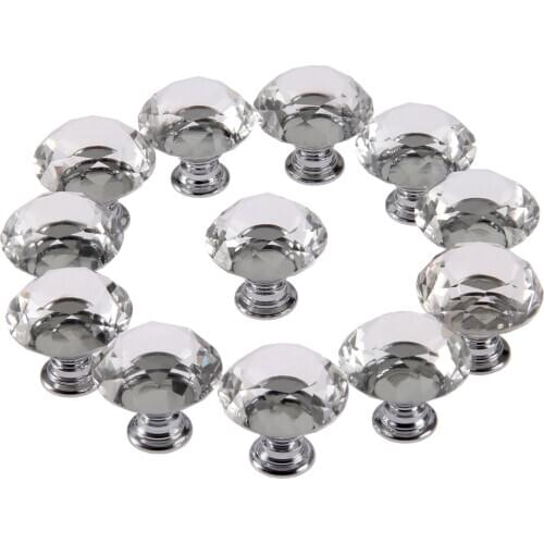 12Pcs 30mm Crystal Glass Door Knobs Drawer Cabinet Furniture Kitchen Cupboard Wardrobe Handle Knob