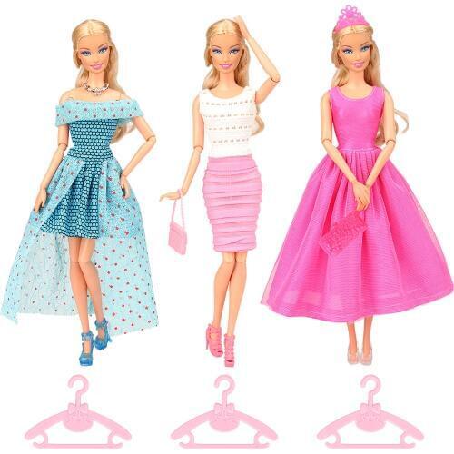 13 Items/lot Kids Toys For Girl = 3 Doll Dresses +10 Dolls Accessories Objects For Barbie Dressing Game Birthday DIY Present