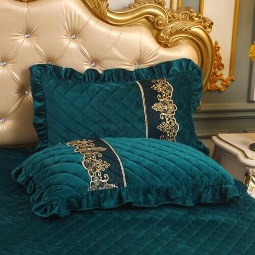 2pcs Crystal Velvet Lace Pillow Cases Home Decor Quilted Cotton Rectangle Pillow Sham Cover Winter Warm 48x74cm Green Red Purple