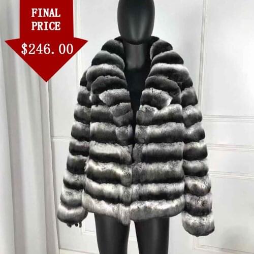 2019 New Fashion Rex Rabbit Fur Coat Full Sleeves Chinchilla Color High Quality 100% Genuine Rex Rabbit Fur