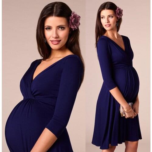 2021 Maternity Dress Fashion Sexy V-neck Three-quarter Pleated Sleeve Maternity Summer Breastfeeding Dress Simple Party Dress