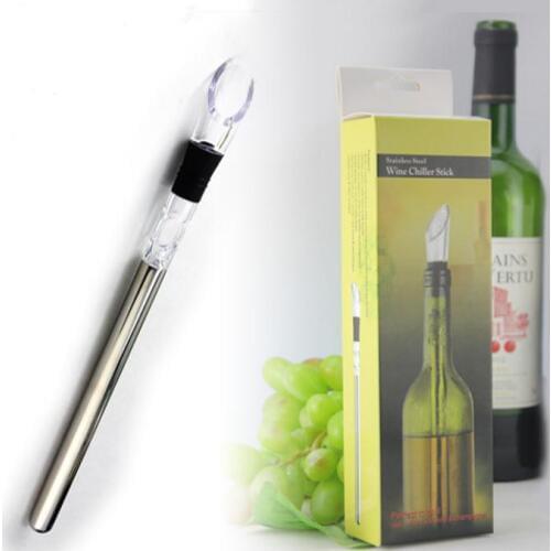 96set/lot Wine chiller stick Stainless Steel Wine Cooler Stick Wine Cooling Rod with Wine Pourer with retail box pack SN1325