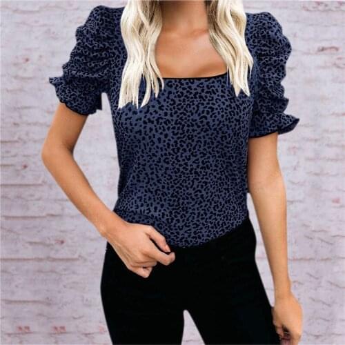 Womens Blouses Summer Leopard Print Shirts For Women Clothing Ruffles O-Neck Butterly Short Sleeves Tops Femme Blusas Y Camisas
