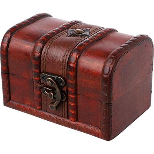 1pc Wooden Box Small Treasure Rustic Vintage Handmade Chest Multifunction Storage Box Case with Lid Jewellery Storage Container