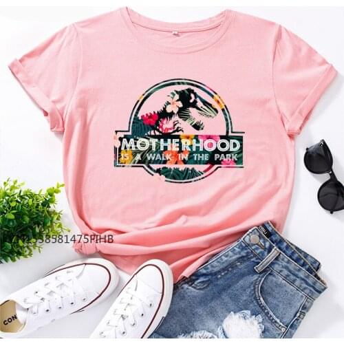 Summer Woman Tshirts Flowers Dinosaur Print T-Shirt Women Clothing Soft Premium T Shirt Crew Neck Short Sleeve Tees Tops